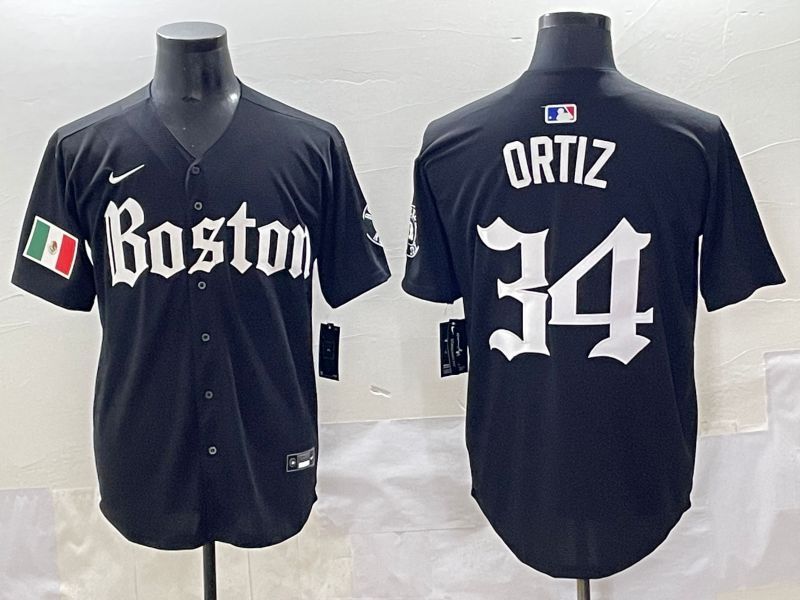 Men 2025 Boston Red Sox #34 Ortiz Black Five generations Joint Name Nike MLB Jersey style 18